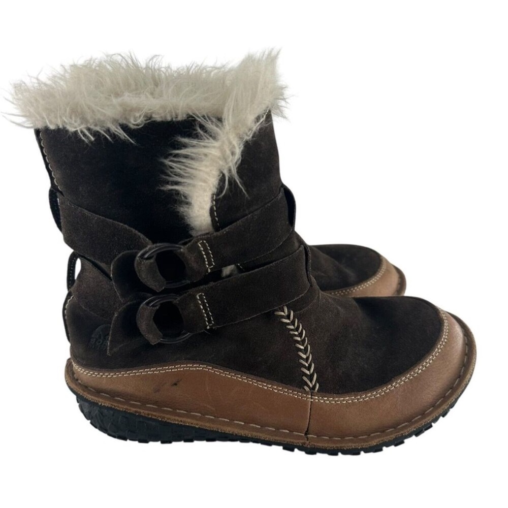 Sorel Boots Women 7 Brown Suede Tootega Thinsulate Insulated Faux Fur Pull On